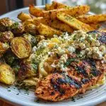 Smoked Paprika Chicken Alfredo with Feta-Tahini Cream & Crispy Brussels-Potato Combo Wedges