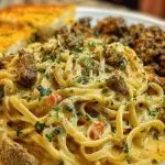 Cajun Beef Linguine in Creamy Velveeta Parmesan Garlic Sauce