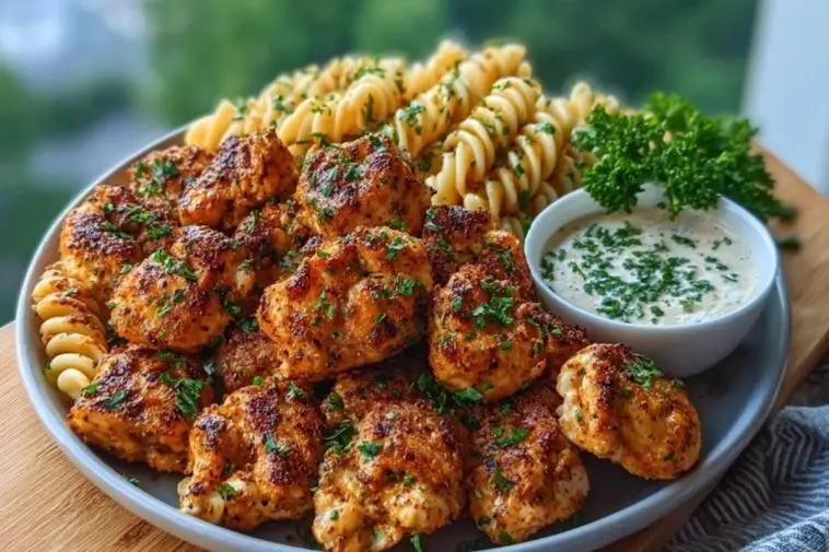 Cajun Chicken Bites with Creamy Garlic Herb Alfredo Twists