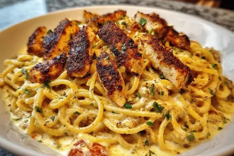 Cajun Chicken Spaghetti in Creamy Garlic Mozzarella Sauce
