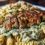 Cheesy Twisted Pasta with Creamy Garlic Parmesan Chicken