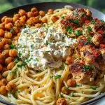 Creamy Cajun Chicken Pasta with Whipped Roasted Garlic Feta & Crispy Chickpeas