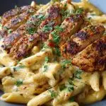 Creamy Cajun Chicken Penne Pasta with Garlic Mozzarella Sauce