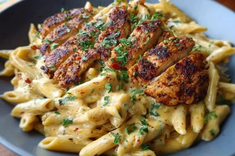 Creamy Cajun Chicken Penne Pasta with Garlic Mozzarella Sauce
