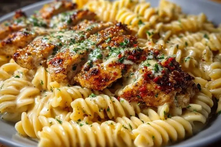 Creamy Cajun Chicken Rotini with Mozzarella Alfredo Sauce