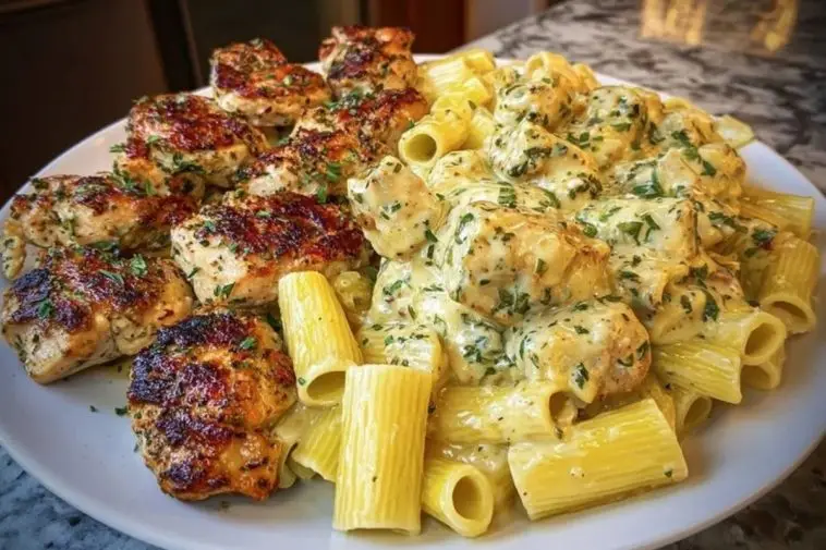 Creamy Garlic Parmesan Chicken with Cheesy Penne Pasta