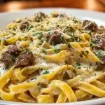 Creamy Parmesan Beef Fettuccine with Garlic Butter Sauce