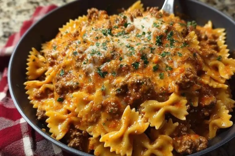 Creamy Velveeta Bowtie Pasta with Italian Beef Marinara