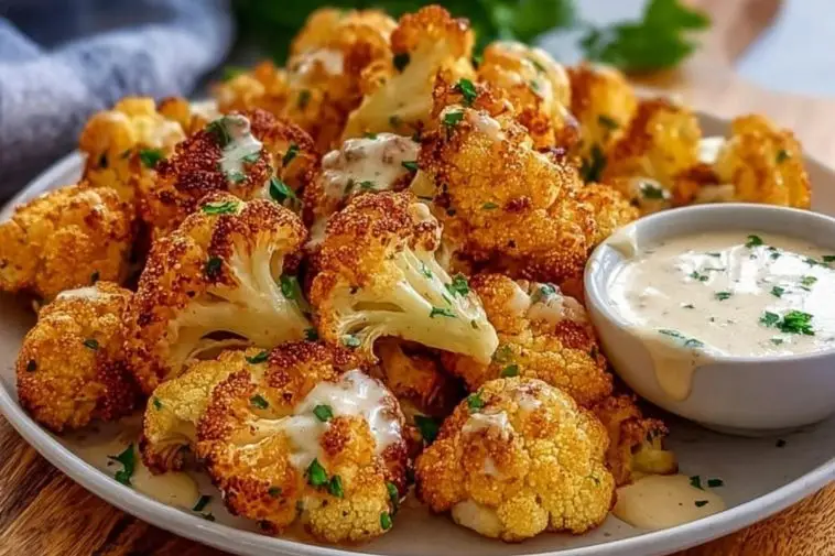 Crispy Baked Cauliflower Bites with Garlic Sauce