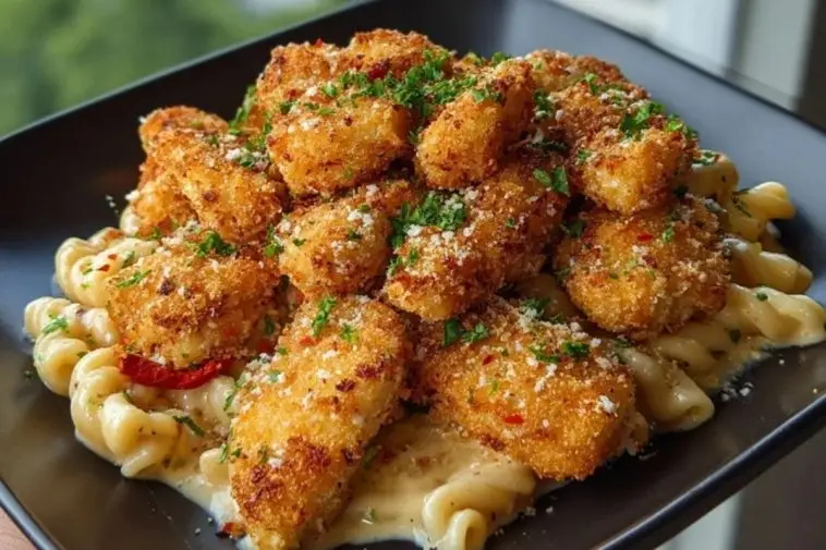 Crispy Parmesan Chicken Bites with Smoky Cajun Alfredo Gemelli Recipe