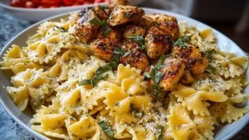 Easy Creamy Velveeta Chicken Bowtie Pasta with Garlic Mozzarella Sauce
