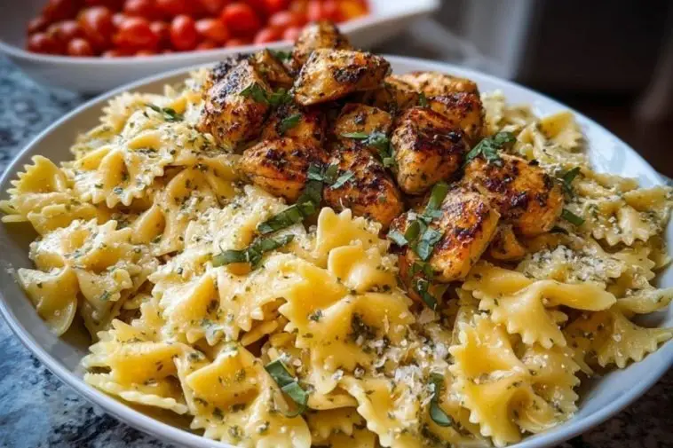 Easy Creamy Velveeta Chicken Bowtie Pasta with Garlic Mozzarella Sauce