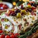 Festive Holiday Antipasto Cream Cheese Log