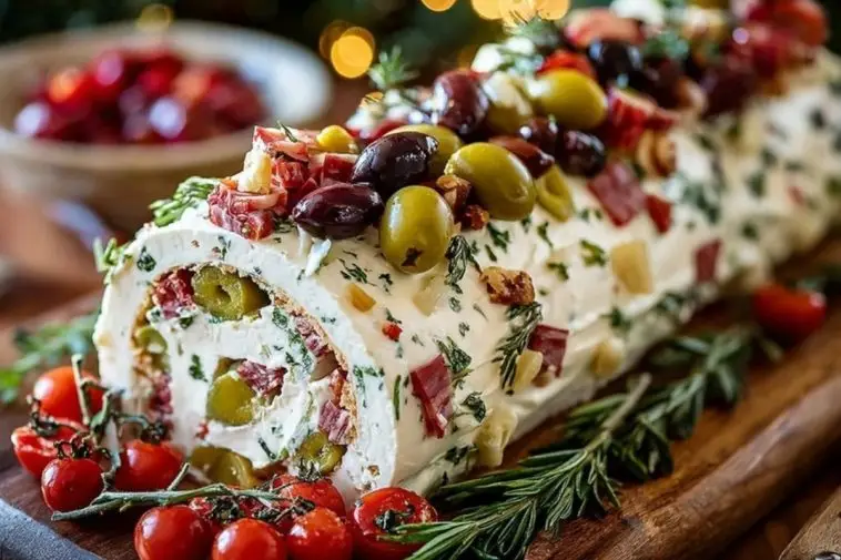 Festive Holiday Antipasto Cream Cheese Log