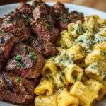 Garlic Butter Steak with Creamy Parmesan Rigatoni