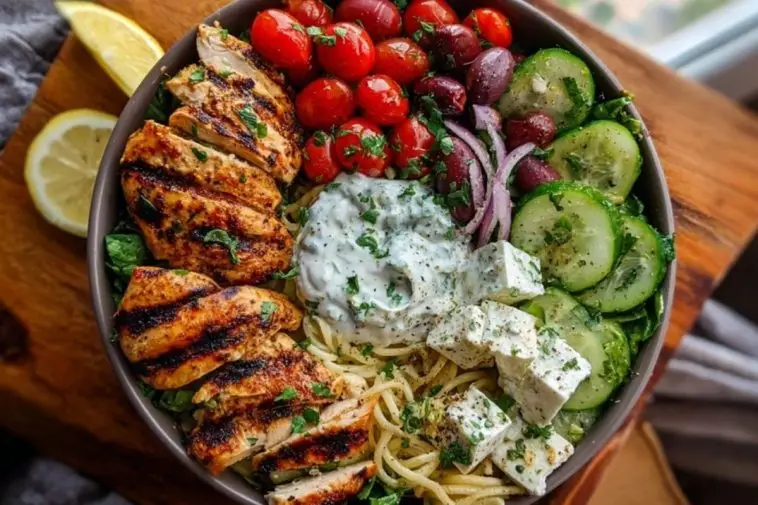 Grilled Chicken Greek Salad with Tzatziki