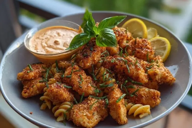 Lemon Pepper Chicken Bites & Roasted Red Pepper Cajun Alfredo Twists