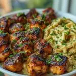 Maple Garlic Chicken Bites with Spicy Cajun Alfredo