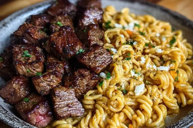 One-Pan Steak Bites & Cheesy Garlic Butter Noodles