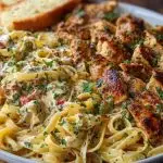 One-Pot Creamy Cajun Chicken Linguine with Garlic Mozzarella Sauce