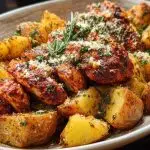 Oven-Roasted Cajun Chicken and Garlic Potatoes with Parmesan