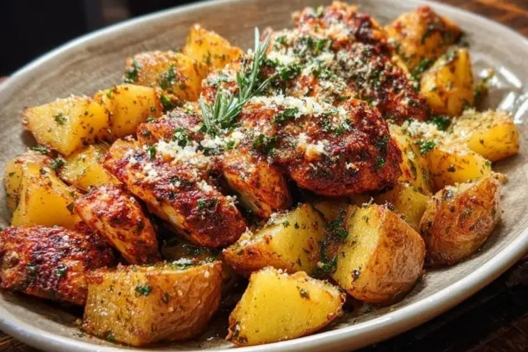 Oven-Roasted Cajun Chicken and Garlic Potatoes with Parmesan