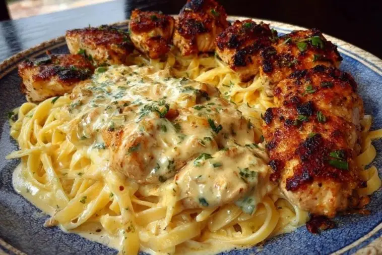 Spicy Cheesy Garlic Butter Chicken with Linguine in Four-Cheese Sauce