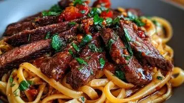 Sweet and Spicy Garlic Steak Pasta