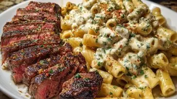 Cheesy Cajun Garlic Butter Steak with Creamy Rigatoni