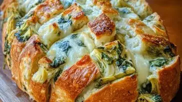 Cheesy Spinach and Artichoke Pull-Apart Sourdough Bread