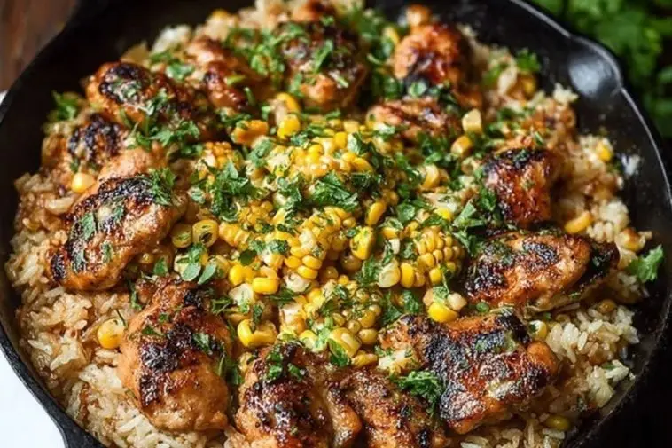 Chicken and Corn Skillet with Garlic Parmesan Rice