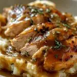 Chicken and Garlic Gravy with Cheesy Mashed Potatoes