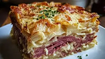 Classic Reuben Bake with Corned Beef, Sauerkraut & Swiss