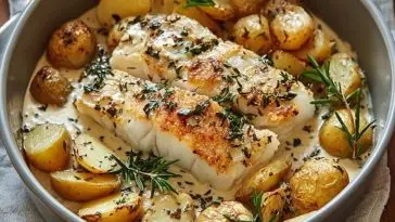Cod and Potatoes with Rosemary Cream Sauce