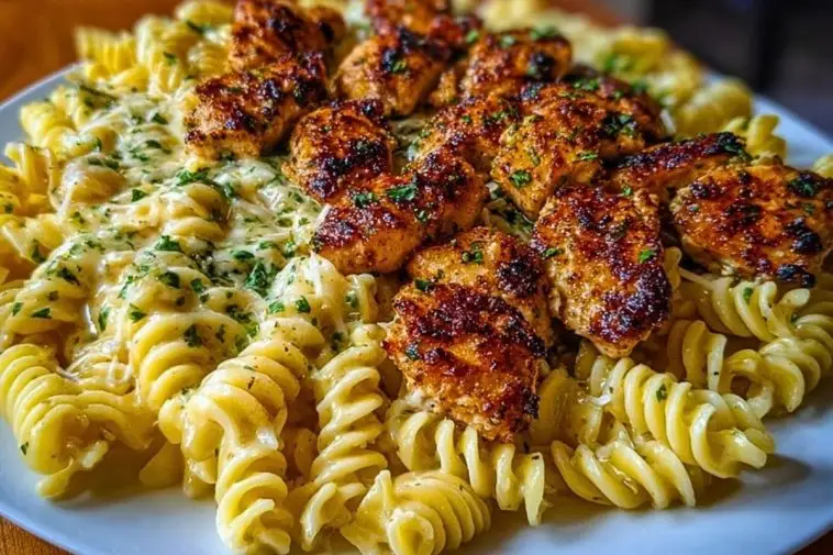 Creamy Parmesan Rotini with Cajun Garlic Butter Chicken