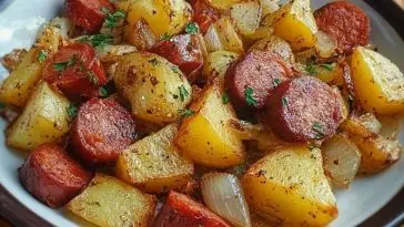Fried Potatoes with Onions and Smoked Polish Sausage