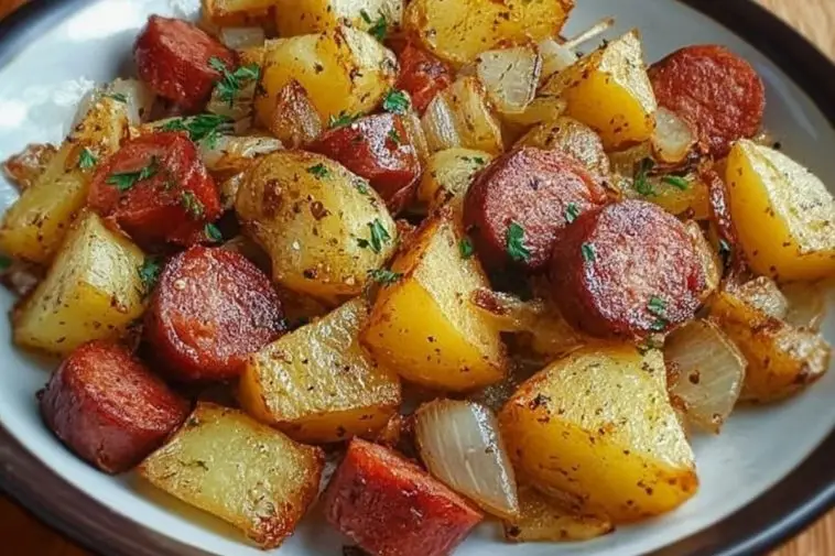 Fried Potatoes with Onions and Smoked Polish Sausage