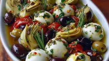 Marinated Mozzarella Balls, Artichokes, and Olives