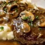 Salisbury Steak with Mashed Potatoes and Mushroom Gravy
