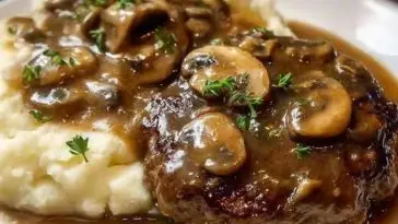 Salisbury Steak with Mashed Potatoes and Mushroom Gravy