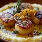 Scallops with Herb Brown Butter over Creamy Polenta