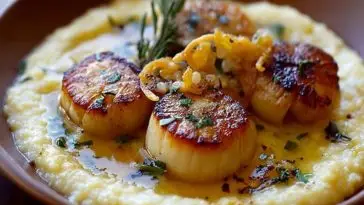 Scallops with Herb Brown Butter over Creamy Polenta