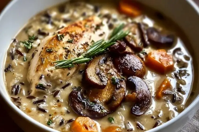 Wild Rice Chicken Soup with Roasted Mushrooms