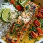 One-Pan Coconut Curry Salmon with Garlic Butter