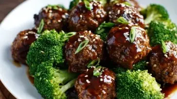 Sticky Mongolian Meatballs and Broccoli