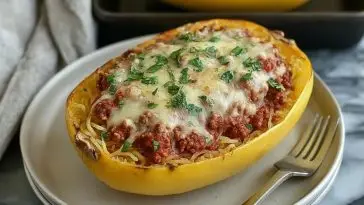 Cheesy Garlic and Herb Spaghetti Squash with Meat Sauce