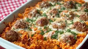 Cheesy Meatball Rice Casserole