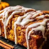 Cinnamon Roll Pumpkin Bread with Cream Cheese Glaze