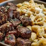 Garlic Butter Steak Bites & Creamy Parmesan Shells