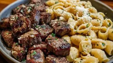 Garlic Butter Steak Bites & Creamy Parmesan Shells